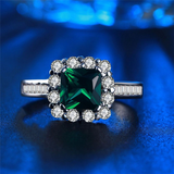 2.2Ct Princess Cut Green Emerald Diamond Ring Halo Accent 14K White Gold Finish