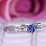 0.5ct Round Blue Sapphire Engagement Ring Floral Minimalist 14k White Gold Over