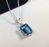 2ct London Blue Topaz Pendant Emerald Solitaire 14k White Gold Finish NO CHAIN