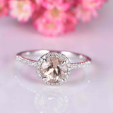 1.5ct Round Cut Peach Morganite Halo Wedding Engagement Ring 14k White Gold Over