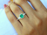 2ct Engagement Ring Cushion Cut Green Emerald Diamond Halo 14k White Gold Finish