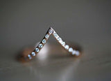 0.6ct Round Cut VVS1D Diamond Wedding Band 14k Rose Gold Finish V Shaped Curve