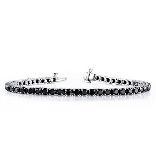 10Ct Round Brilliant Cut Black Diamond Slim Tennis Bracelet 14K White Gold Over