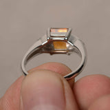 2ct Asscher Yellow Citrine Trilogy Wedding Engagement Ring 14k White Gold Finish