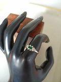 1ct Engagement Ring Baguette Cut Green Emerald Three Stone 14k White Gold Finish