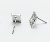 1ct Princess Simulated Diamond Square Halo Stud Earrings 14k White Gold Plated