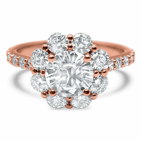 2.5ct Round Cut Diamond Engagement Ring Halo Floral Solitaire 14k Rose Gold Over