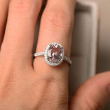 2ct Oval Cut Peach Morganite Engagement Ring Halo Solitaire 14k WhiteGold Finish