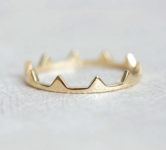 Simple Minimalist Crown Engagement Ring 14k Yellow Gold Finish