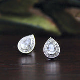 Tear Drop Halo Stud Earrings 0.5ct Pear Cut VVS1D Diamond 14k White Gold Finish