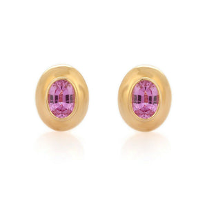 1ct Stud Earrings Oval Cut Pink Sapphire Solitaire 14k Yellow Gold Finish