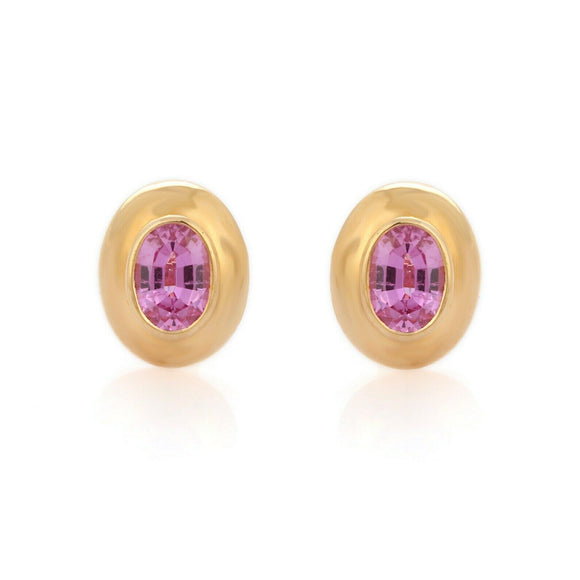 1ct Stud Earrings Oval Cut Pink Sapphire Solitaire 14k Yellow Gold Finish