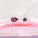 1.2ct Pear Cut Garnet Blue Sapphire Open Birthstone Ring 14k White Gold Finish