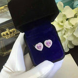 1ct Heart Cut Pink Sapphire Double Halo Stud Women Earrings 14k WhiteGold Finish