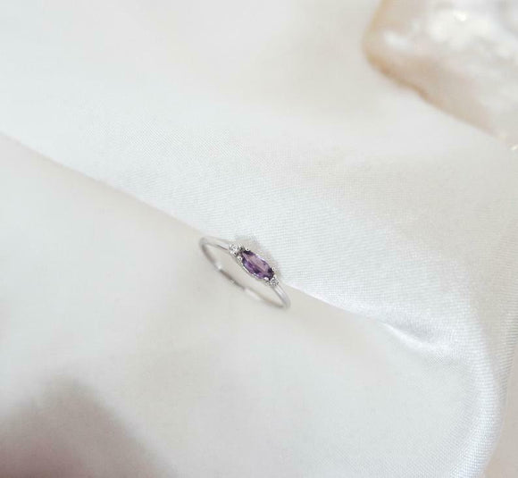 0.21ct Marquise Cut Purple Amethyst Trilogy Minimalist Ring 14k WhiteGold Finish