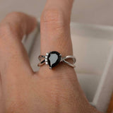 1ct Pear Black Diamond Split Band Solitaire Round Accent Ring 14k WhiteGold Over