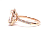 4Ct Emerald Cut Peach Morganite Diamond Halo Engagement Ring 14K Rose Gold Over