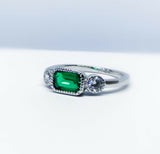 1Ct Green Emerald Diamond Three Stone Women Engagement Ring 14K White Gold Over