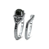 4Ct Round Cut Black Diamond Vintage Bridal Set Ring Band 14K White Gold Finish