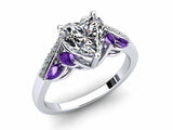 2ct Heart Diamond Art Deco Amethyst Accent Engagement Ring 14k White Gold Finish