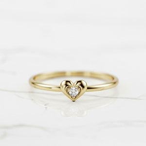 Dainty Minimalist Engagement Ring 0.09ct Round Cut Diamond 10k YellowGold Finish