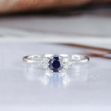 1ct Round Cut Blue Sapphire Engagement Ring Petite Minimalist 14k WhiteGold Over