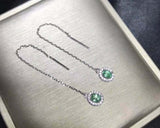 1.6ct Drop Earrings Oval Cut Green Emerald Dangling Halo 14k White Gold Finish