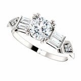 1ct Round Cut Diamond Solitaire Accent Engagement Ring 14k White Gold Finish