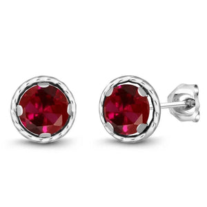 2ct Stud Earrings Round Cut Pink Ruby Solitaire Women 14k White Gold Finish