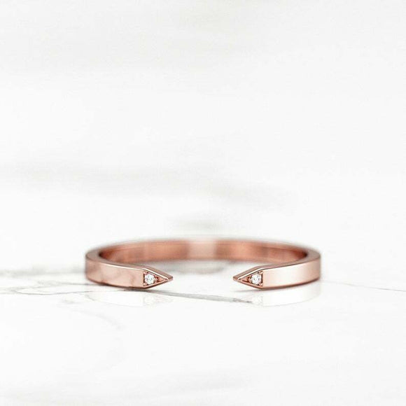 Dainty Open Stackable Wedding Band 0.12ct Round Cut Diamond 14k Rose Gold Finish