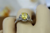 2.2ct Oval Yellow Citrine Engagement Ring Diamond Floral Halo 14k WhiteGold Over