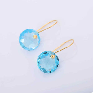 1.2ct Round Cut Blue Topaz Lovely Drop Earring Women 14k Yellow Gold Finish