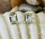 1ct Stud Earrings Emerald Cut Diamond Solitaire Women 14k White Gold Finish