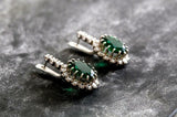 2.1ct Drop Earrings Oval Cut Green Emerald Diamond Halo 14k White Gold Finish