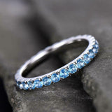 2ct Wedding Ring Band Round Cut Blue Topaz Full Eternity 14k White Gold Finish