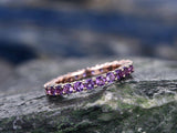 2Ct Round Cut Purple Amethyst Eternity Slim Wedding Band Ring 14K Rose Gold Over