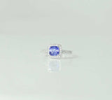 1.5ct Cushion Cut Blue Tanzanite Engagement Ring 14k White Gold Finish Halo