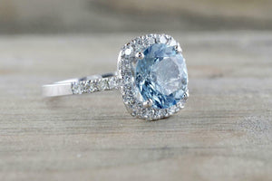 2ct Round Cut Blue Aquamarine Engagement Ring 14k White Gold Finish Diamond Halo