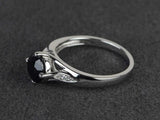 1.2ct Engagement Ring Round Cut Black Diamond Solitaire 14k White Gold Finish