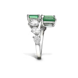 2.5ct Emerald Cut Green Emerald Cocktail Engagement Ring 14k White Gold Finish