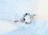 1.2ct Oval Cut Blue Aquamarine Engagement Ring Diamond Petite 14k WhiteGold Over