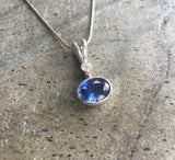 1ct Blue Sapphire Pendant Oval Cut Bezel Solitaire 14k White Gold Over NO CHAIN