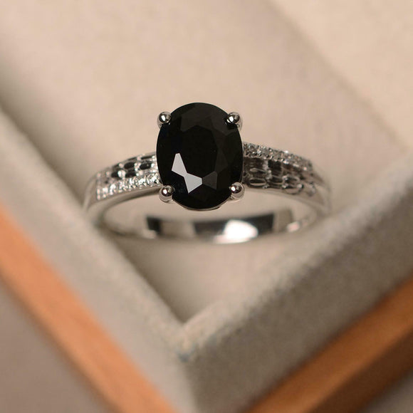 2ct Oval Black Diamond Engagement Ring Solitaire Round Accent 14k WhiteGold Over