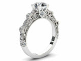 2ct Round Diamond Solitaire with Accent Vintage Milgrain Ring 14k WhiteGold Over