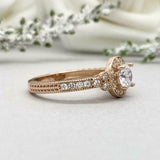 2ct Engagement Ring Round Cut Diamond Halo Vintage Design 14k Rose Gold Finish