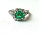 2ct Engagement Ring Round Cut Green Emerald Halo Split Shank 14k White Gold Over