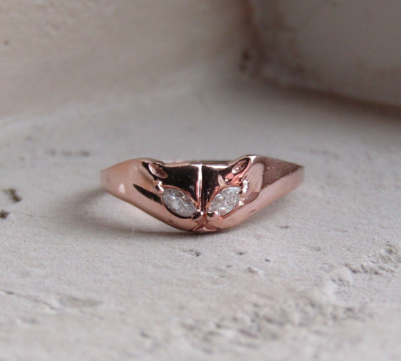 0.5ct Marquise Cut Diamond Cat Kitty Eyes Engagement Ring 14k Rose Gold Finish