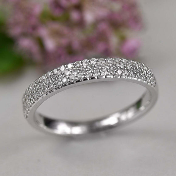 Three Row Half Eternity Wedding Band 2ct Round Cut Diamond 14k White Gold Finish