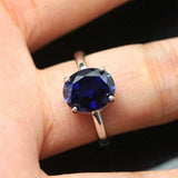 2ct Oval Cut Blue Sapphire Engagement Ring 4 Prong Solitaire 14k White Gold Over