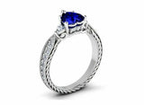 1.5ct Heart Cut Blue Sapphire Milgrain Trilogy Solitaire Ring 14k WhiteGold Over